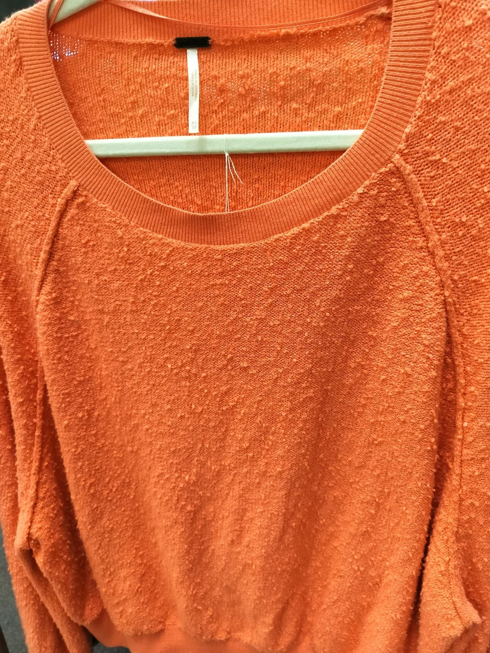 Free People Bright Orange Scoop-Neck Textured Pullover